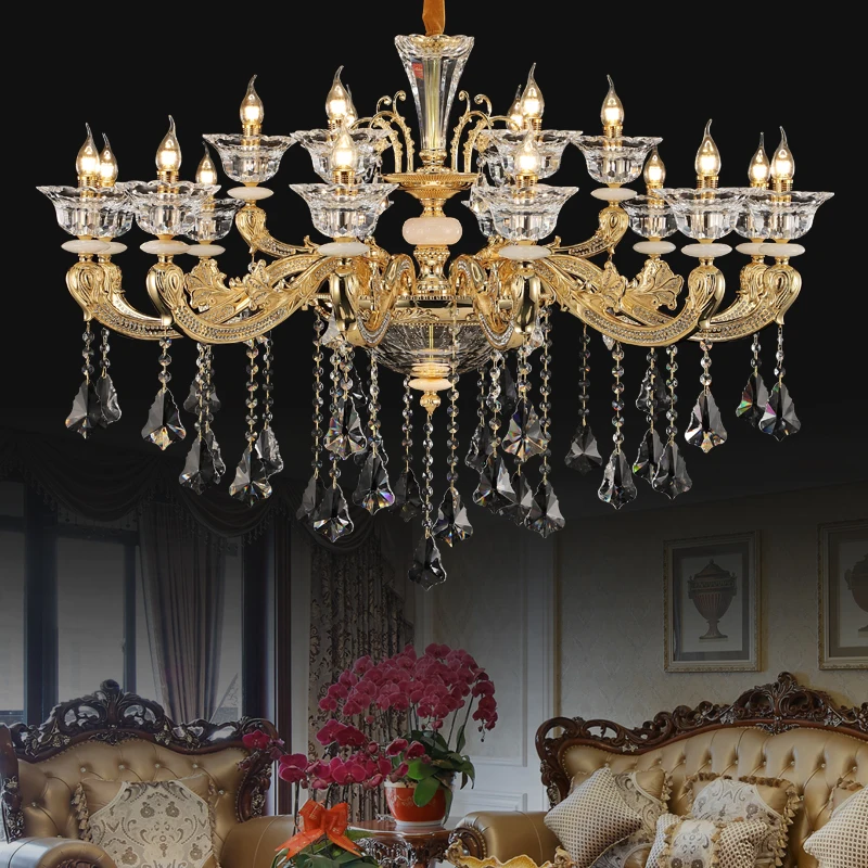 French High-End Atmospheric Retro Restaurant Large Chandelier Villa Living Room Staircase Brass Crystal Pendant Light