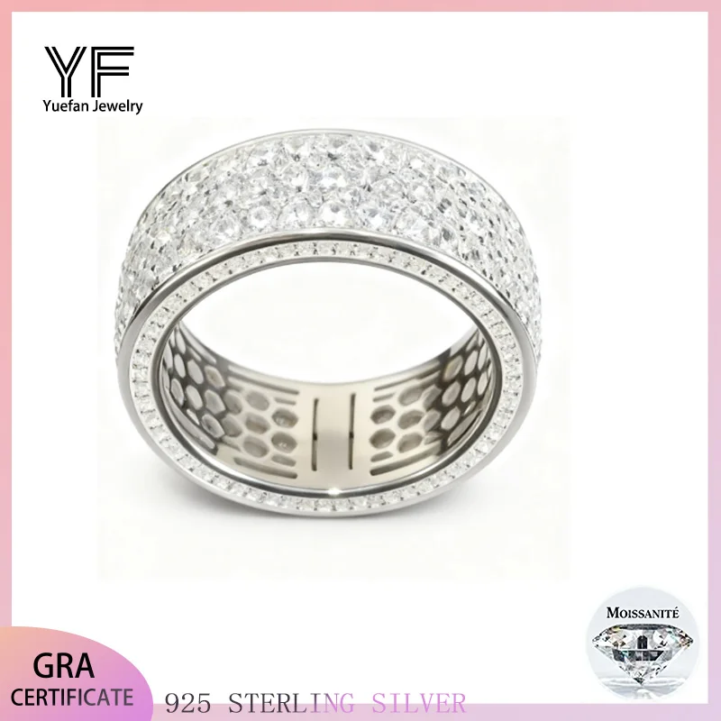 

S925 sterling silver full diamond moissanite men's ring electroplated with 18k gold D VVS certified anniversary ring gift