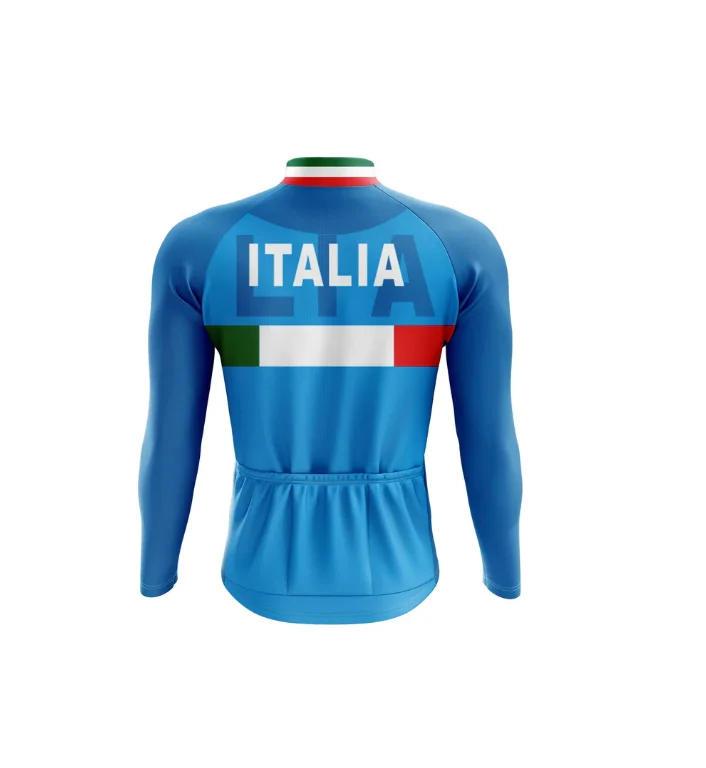 ITALIA TEAM BLUE Retro Classic Men Spring Summer Cycling Jerseys Long Sleeve Racing Bicycle Clothing Maillot Ropa Ciclismo