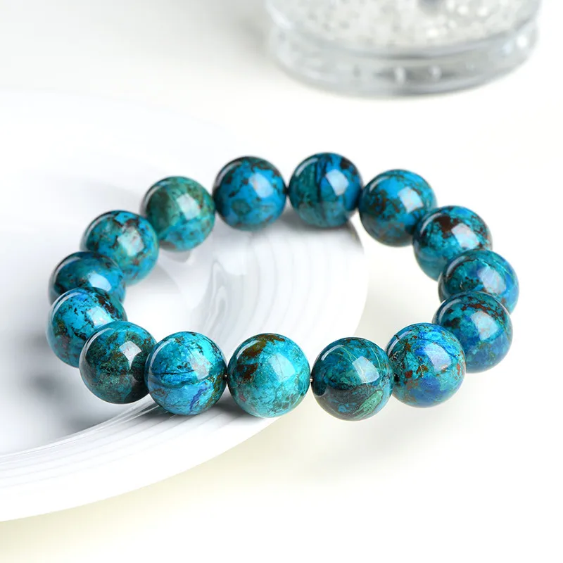 

Natural Blue Malachite Azurite Round Beads Bracelet 13mm 14mm 15mm Chrysocolla Gemstone Rare Women Men Jewelry AAAAAA