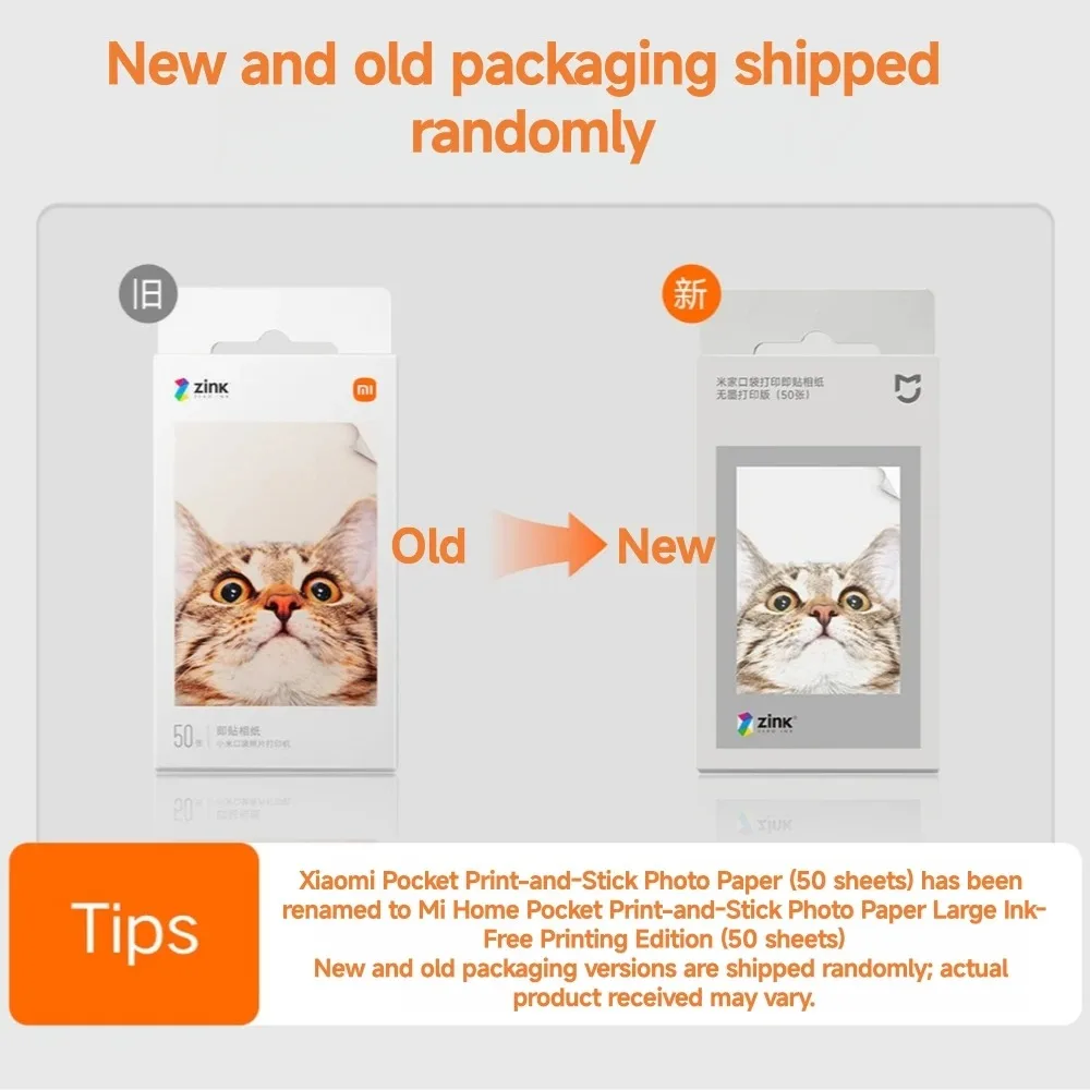 Original Xiaomi ZINK Pocket Printer Paper Self-adhesive Photo Print 50pcs Sheets Xiaomi 3-inch Mini Pocket Photo Printer  50 PCS