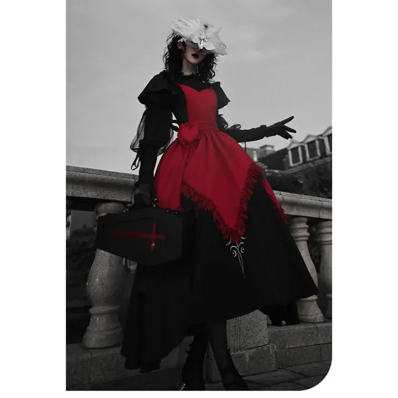 

FC6Crime And Punishment Design Gothic Style Lace Red Apron Love Stereo Brooch Lolita Hundred Matching Pieces@FC8！