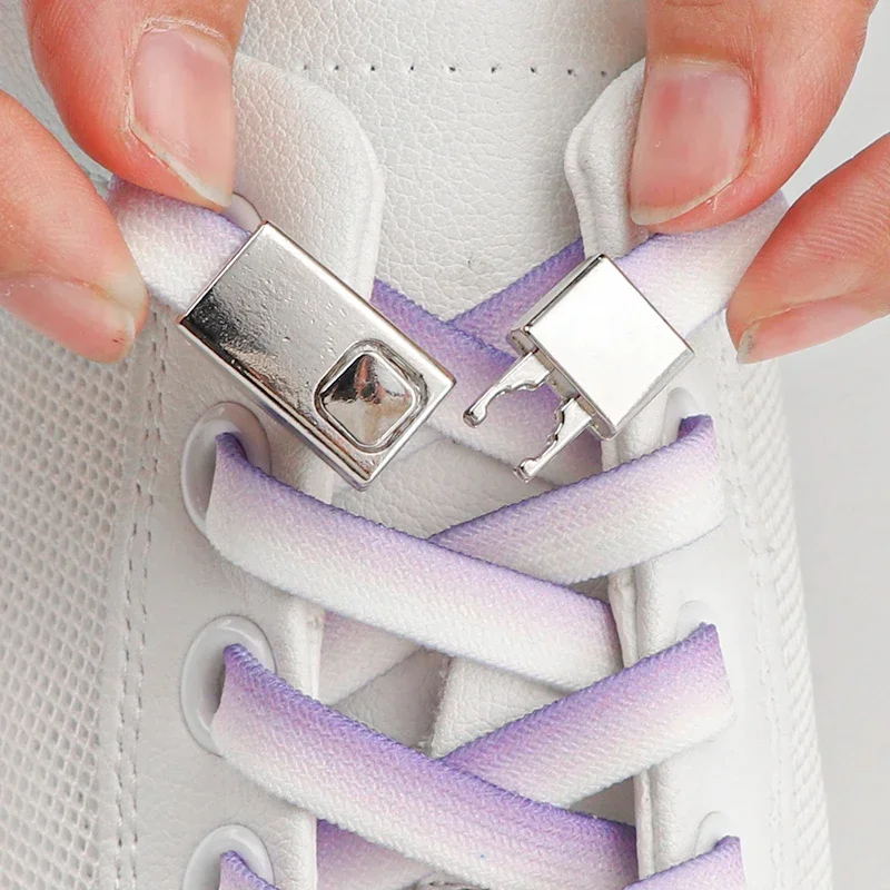 New Press Lock Flat Color Gradient Elastic Shoelaces Without Ties Shoelace No Tie Shoe Laces Rubber Bands for Shoes Woman Man