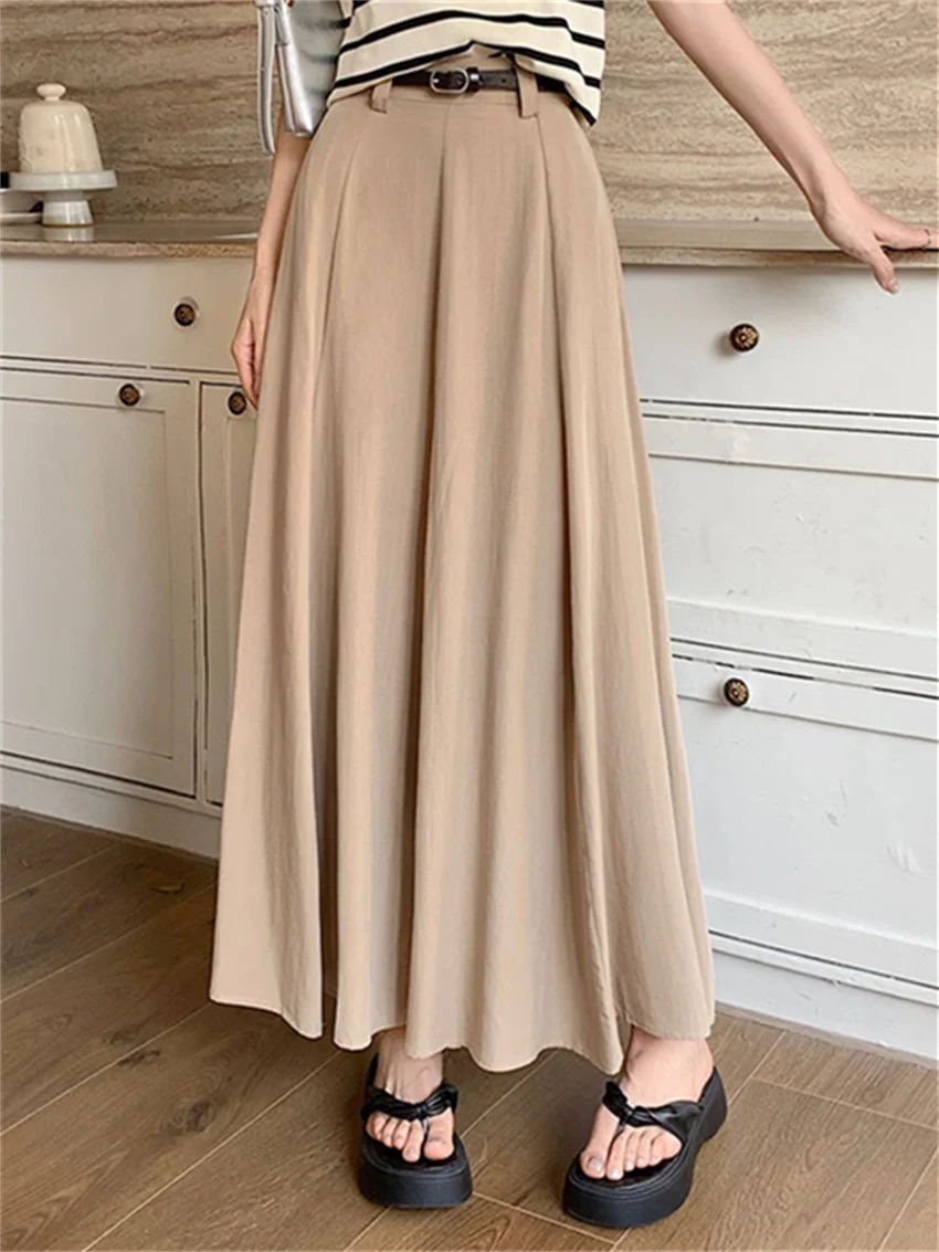 

PLAMTEE S-L Women A-Line Maxi Skirts Solid Minimalist High Waist Loose Work Wear Autumn Chic Mujer Office Lady Streetwear New