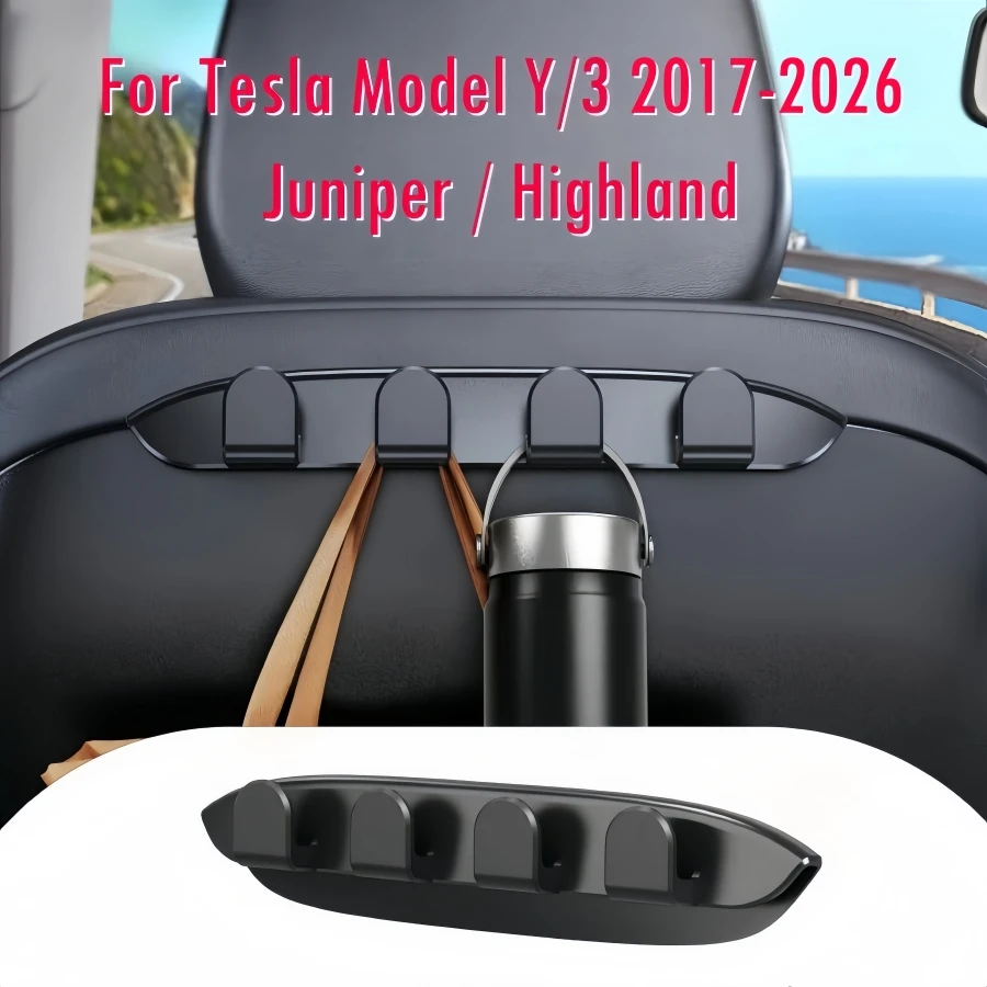Gancho Organizador Multiuso para Encosto de Banco de Carro Tesla Model 3 Y 2017-2025 2026 Juniper & Highland - Suporte para Bolsas e Compras