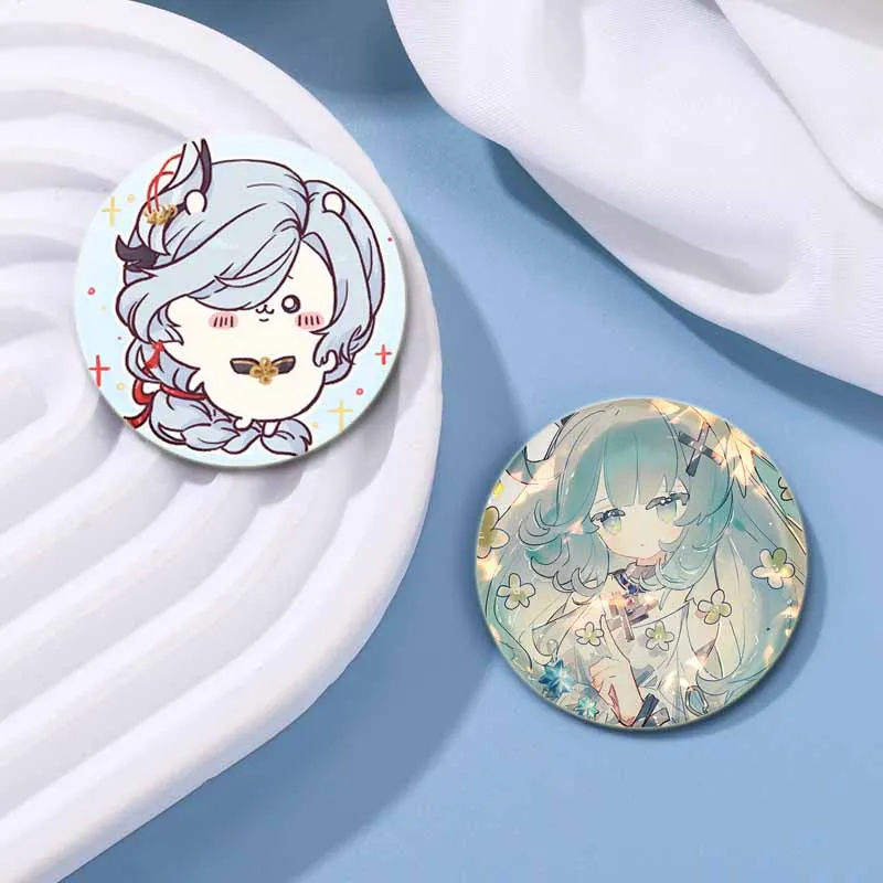 58mm Anime Genshin Impact Pin Character Diona Lisa HuTao Venti YaeMiko Zhongli Lapel Brooch Badge for Backpack Accessories Gifts