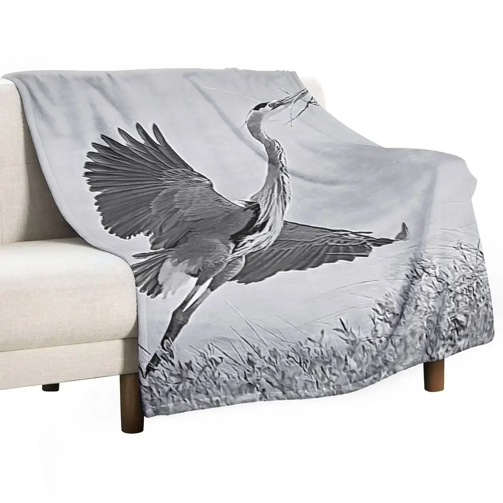 

New Great Blue Heron Nest Building Time Black and White Throw Blanket Nap bed plaid Blankets