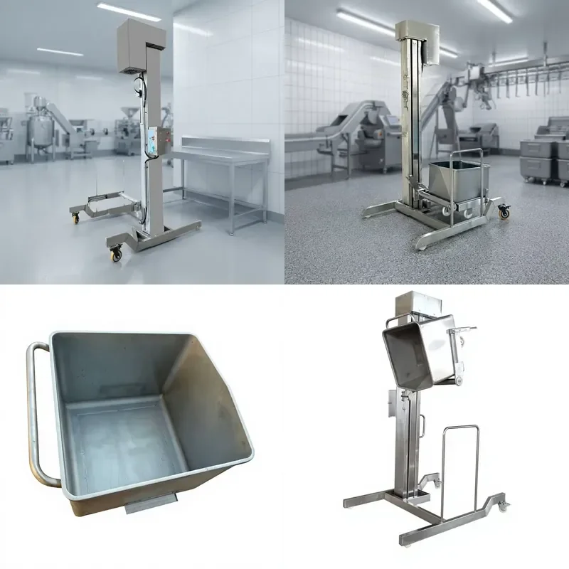 for High-efficiency Pneumatic Drive Vertical Meat Trolley Lift 200L Stainless Steel Barrel Lifter