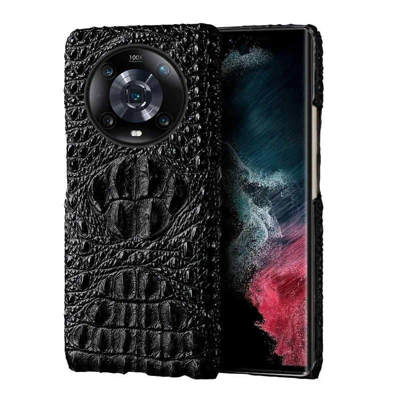 

New Luxury Genuinnew Genuine Leather Luxury 3d Crocodile Head Phone Case For Honor Magic 4 3 Magic4 Magic3 Pro Cover Case