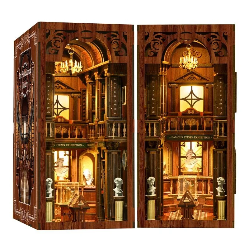 DIY Book Nook Shelf Insert Kits The philosophical Libray Bookshelf Wooden Miniature Model Kits Handmade Bookend for Friends Gift