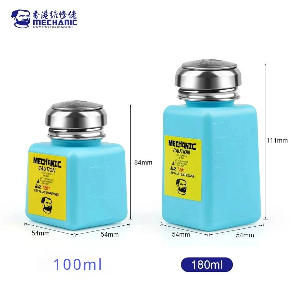MECHANIC TZ01 Liquid Alcohol Bottle Press Pumping ESD Fluid Dispenser Metal Cap Plastic Container for PCB Motherboard Clean Tool