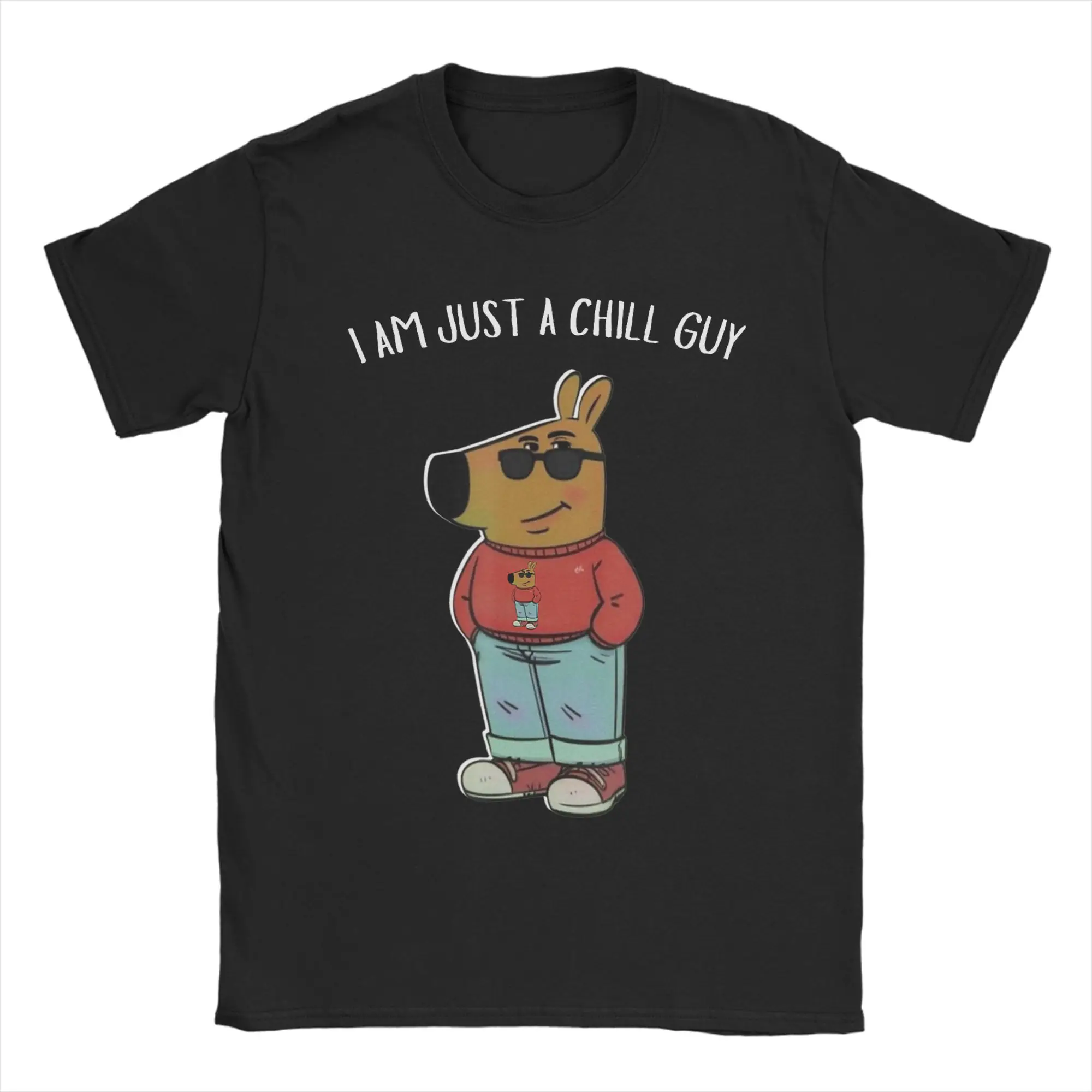 My New Character Double Stylish Chill Guy Meme sunglasses T-Shirt for Men 100% Cotton Tees O Neck Short Sleeve T Shirts Clothes