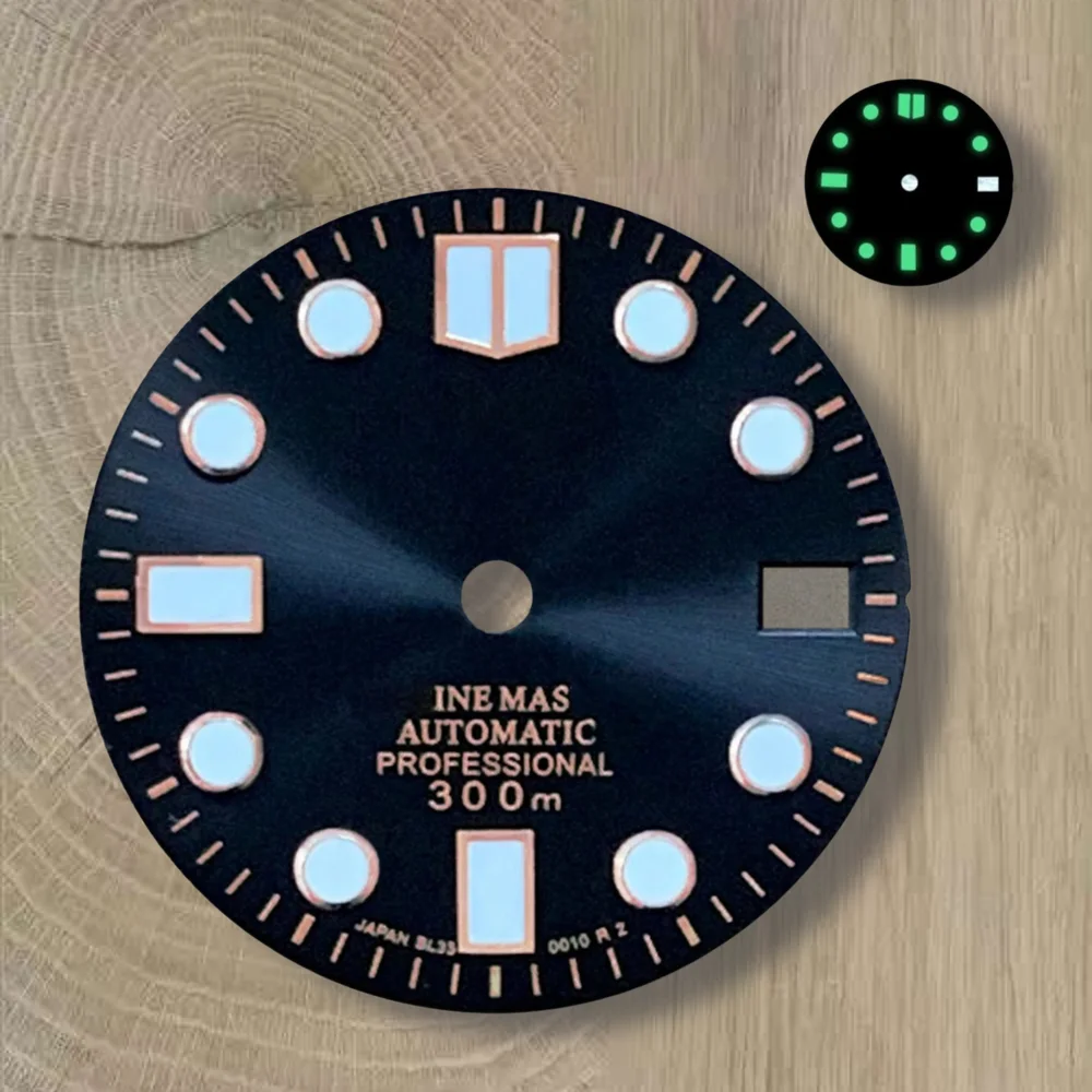 28.5 مللي متر S شعار Sunray الهاتفي SUB/SKX007 الهاتفي مناسبة لحركة NH35/NH36 3/3.8 الساعة تاج أخضر مضيء NH35 اكسسوارات