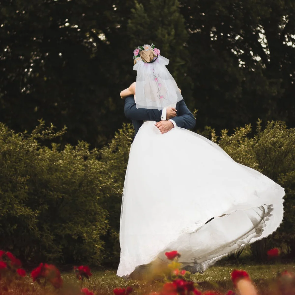 

Beautiful Bridal Veil White Flower Wreath Tulle Wedding Garland Elegant Photography Prop Holiday Fashion Show Flower Wreath