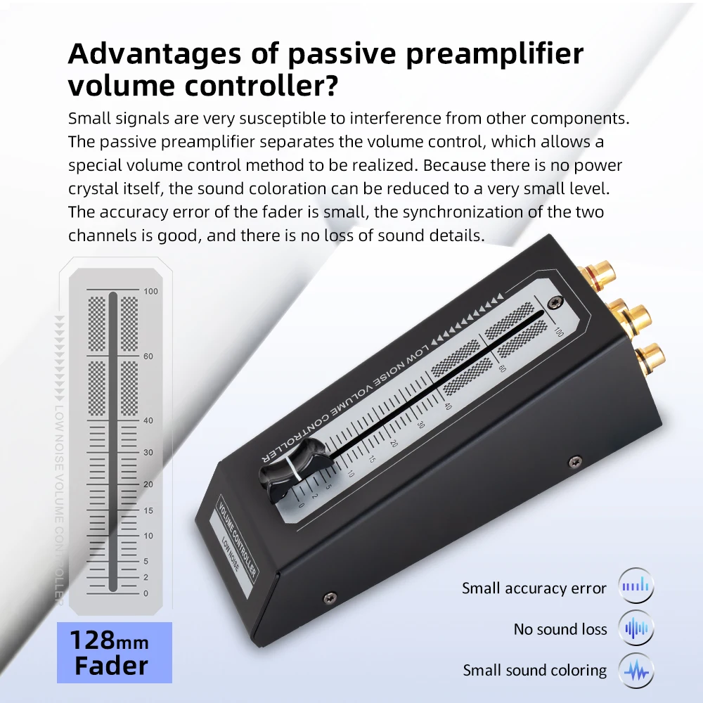 Low Noise Volume Controller Device Passive Preamp Active Speaker without External Power Supply and Lossless Output RCA Interface