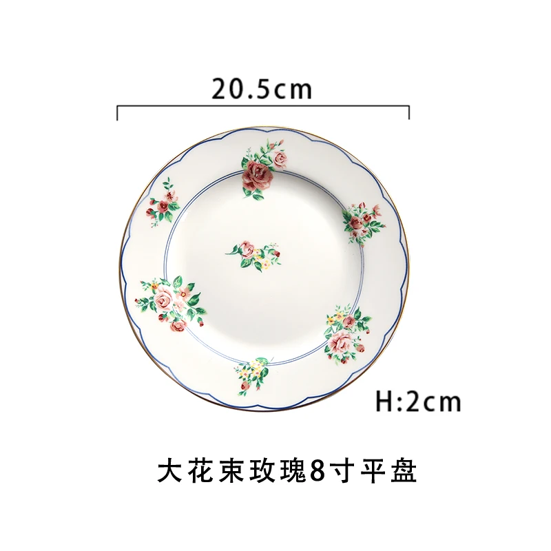 Ins style classical retro rose gold border ceramic western dish soup dish breakfast dish dessert dish Italian noodle dish