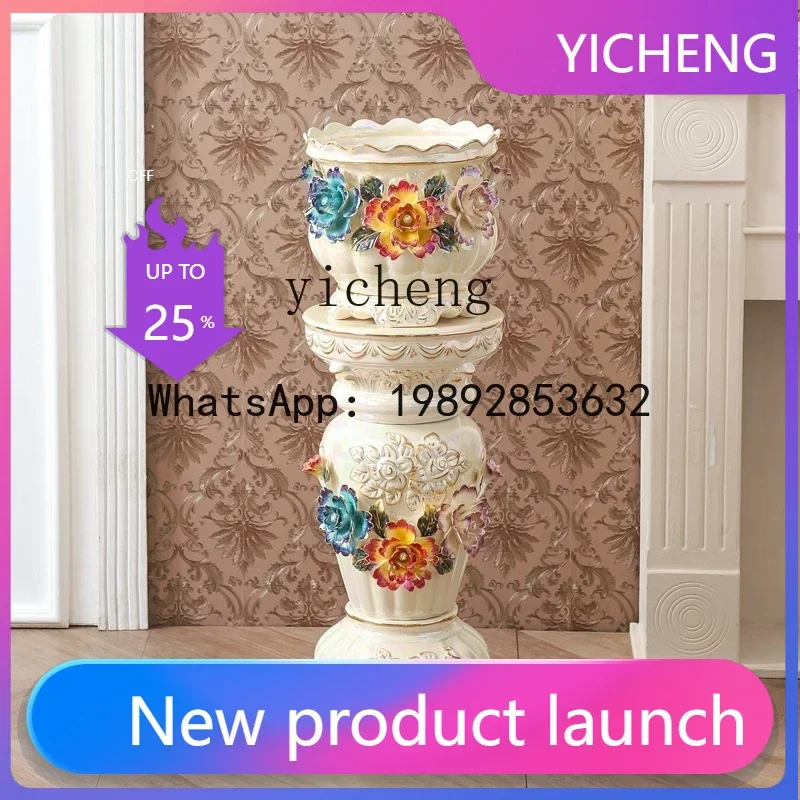 

CF floor-to-ceiling vase large ceramic Roman pillar ornament living room TV cabinet decorative flower pot