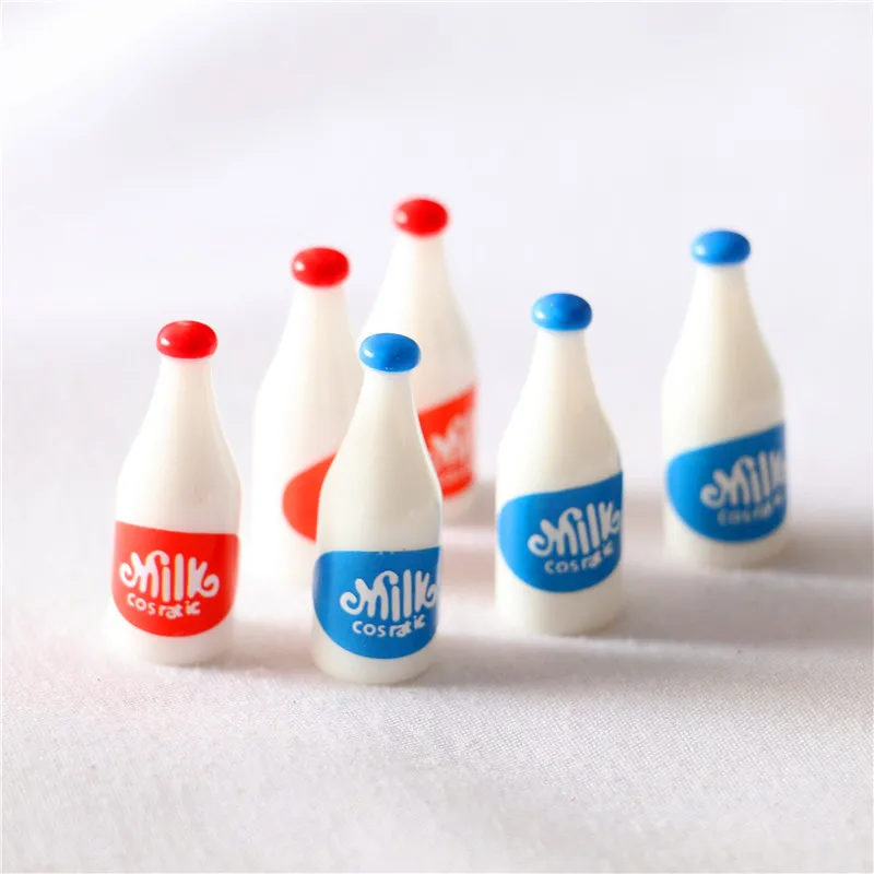 Mini bouteille de lait rouge bleu 1/6, 10 pièces, Simulation de maison de poupée, boisson Miniature, nourriture pour poupée, échelle, accessoires de cuisine, jouet, décoration de maison