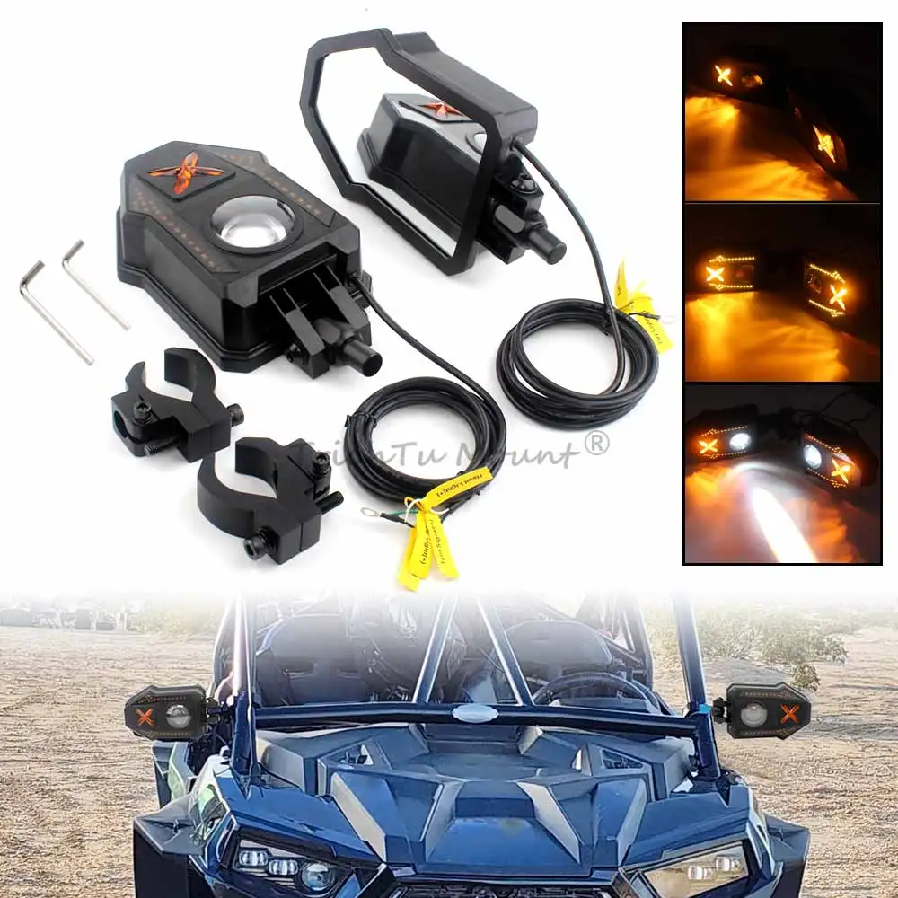 For Can-am X3 Polaris RZR Cfmoto Go kart ATV&UTV Accessories Rearview Side Mirrors w/ LED Turn Signal Light Warning Lights DRL