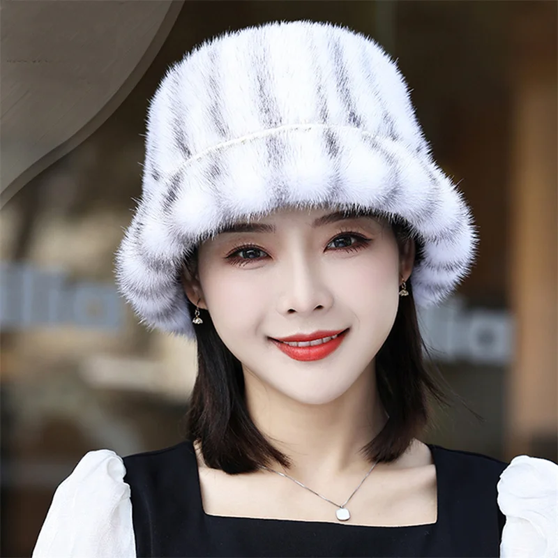 Hot Selling Winter Hats Real Mink Winter Hats Women's Fashion Warm Beanie Hats Women's Solid Color Fisherman Hats Adult Hood