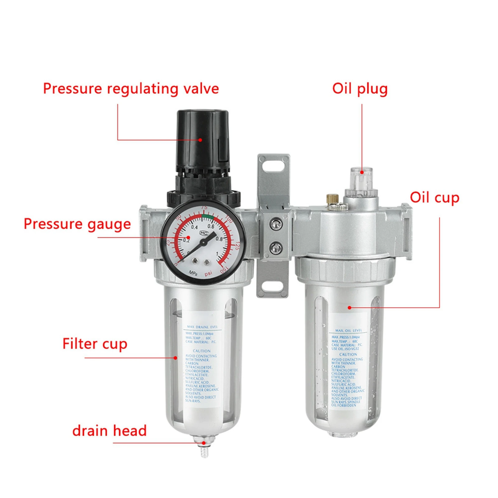 

1/2" Air Pressure Compressor Filter Gauge Trap Oil Water Regulator Tools Kit Oil Water Regulator Tool Air Filter Regulator