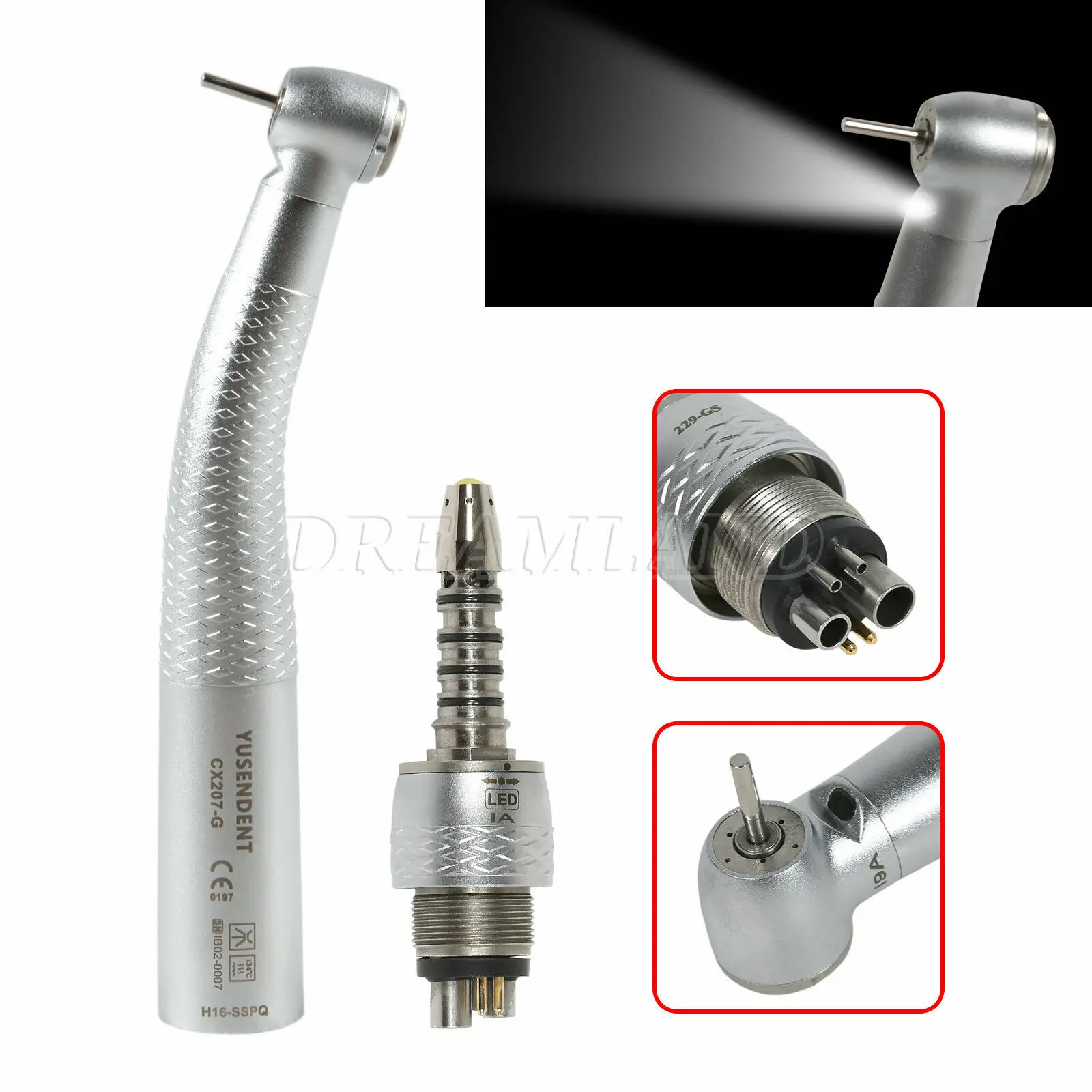 

COXO Dental Fiber Optic LED High Speed Handpiece Push Button Turbine With Quick Coupler Coupling 6 Hole Fit KAVO