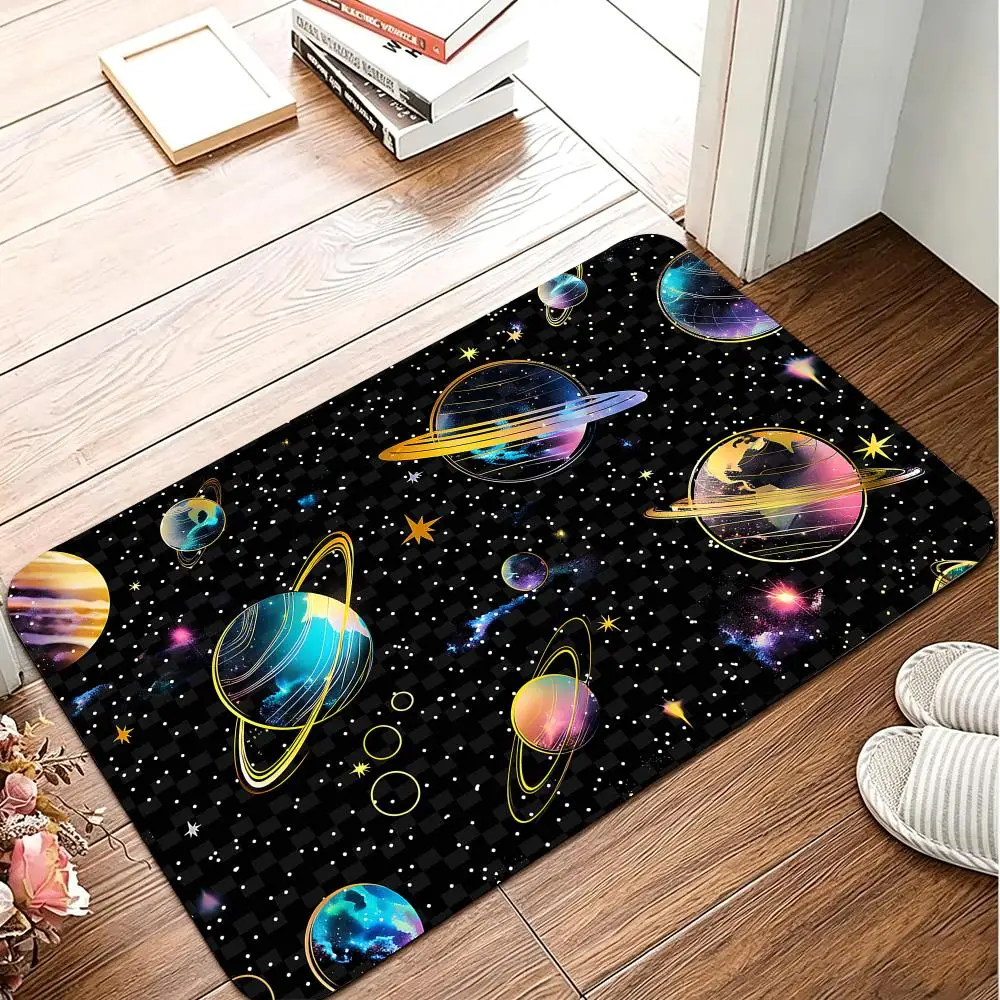 Space Holographic Pattern Floor Mat Flannel Rug Soft Non Slip Washable Door Mat For Bathroom Bedroom Kitchen Home Decor