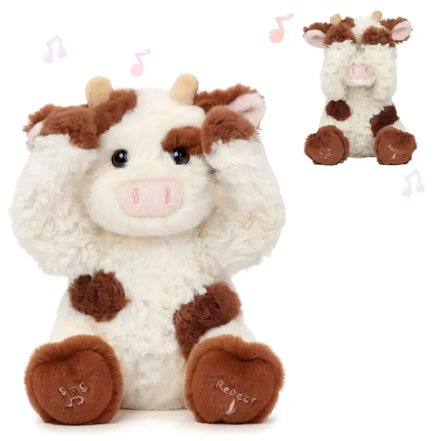 Peek A Boo Cow Ripeti interattivi Cosa dire Diario di peluche Giocattolo per bovini Canto musicale Parlante Peluche Adorabile elettrico