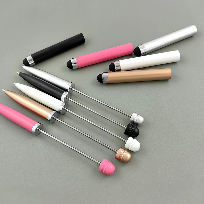 10Pcs DIY Beaded Stylus Pens Capacitor Ballpoint Pen DIY Bead Pen Metal Beaded School Office Writing Supplies Stationery