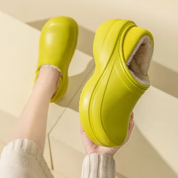 Shevalues, zapatillas peludas de suela gruesa para mujer, zapatos cálidos de algodón para el hogar para invierno, zapatillas de felpa a la moda para actividades al aire libre, toboganes de interior antideslizantes