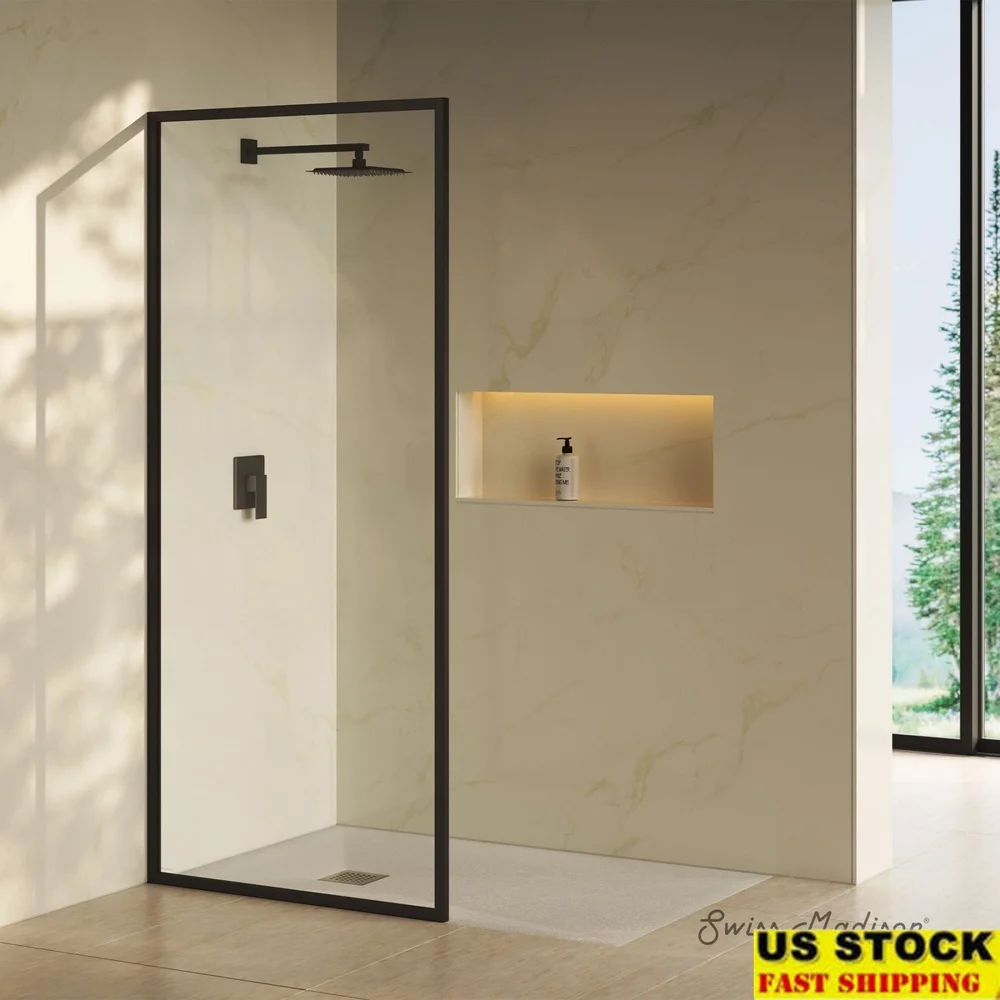 

Фиксированная душевая дверь в рамке, 10 мм, прозрачное закаленное стекло, черная матовая отделка, простая установка, двусторонняя регулировка на открытом воздухе