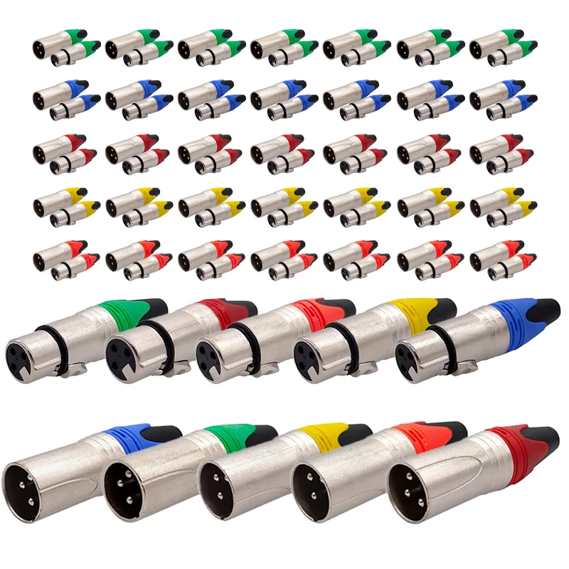 5/20/100PCS 3Pin XLR Plug Audio Connector 3Core Microphone Plug Speaker Connector Male & Female Colour Mic Connector