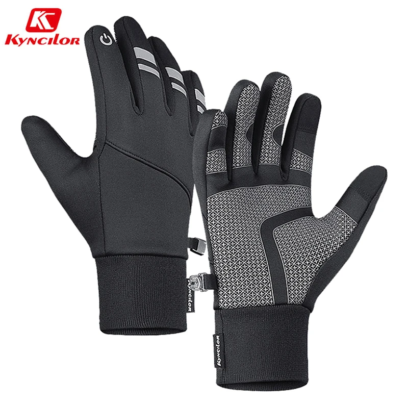 Kyncilor Winter Thermal Cycling Gloves Full Finger Windproof Touch Screen Bicycle Gloves Ski Hiking Motorcycle Bike Gloves