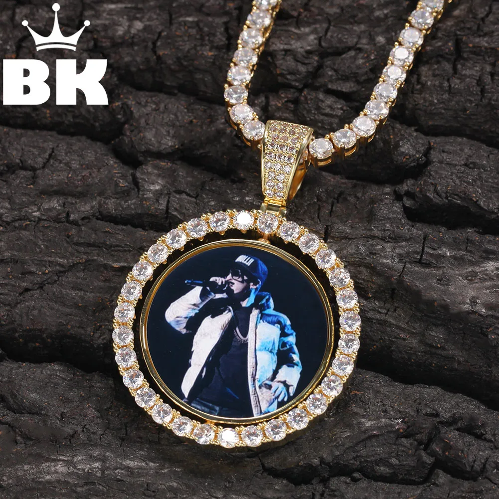 

THE BLING KING Custom Rotating Heart Photo Necklace For Couple Women Men Spinning DIY Double Sides Pictures Memory Jewelry Gift