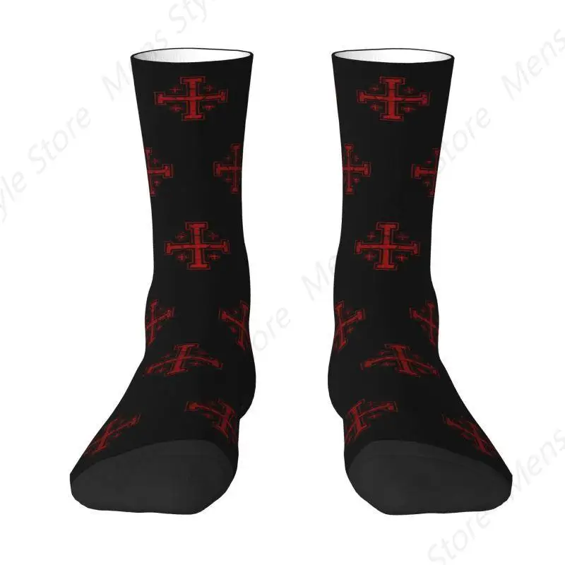 Templar Knight Medieval Warrior Symbol Mens Crew Socks Unisex Cute Jerusalem Cross Seal Spring Summer Autumn Winter Dress Socks