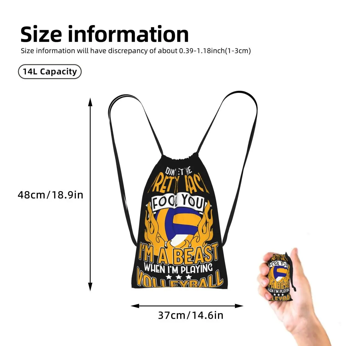 I'm A Beast When I'm Playing Volleyball Drawstring Backpack hiking cycling Bag Lightweight Storage Drawstring Bag for Men Women