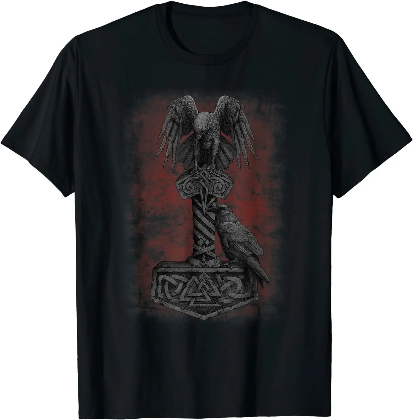 Norse Mythology Thors Hammer Odin Raven Pagan T-Shirt 100% Cotton O-Neck Short Sleeve Summer Casual Mens T-shirt Size S-3XL