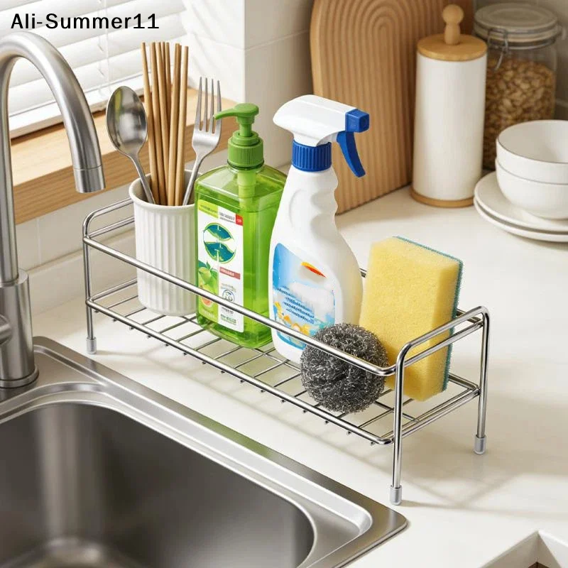 【A11】Organizzatore per lavello da cucina in acciaio inossidabile, portaoggetti da appoggio per spugne e utensili