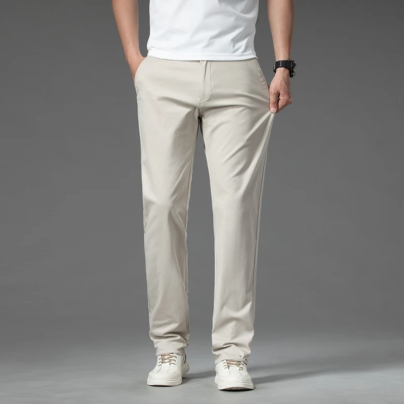 Men's Business Casual Pants Summer Thin Breathable Loose Straight Solid Color Classic Trousers Fashion Simple Male Brand Pants