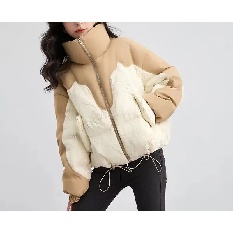 2025 การจับคู่สีขนมปังและการพิมพ์เสื้อผ้าประกบแจ็คเก็ตผ้าฝ้ายยืนปกลงแจ็คเก็ตผ้าฝ้ายเบาะ