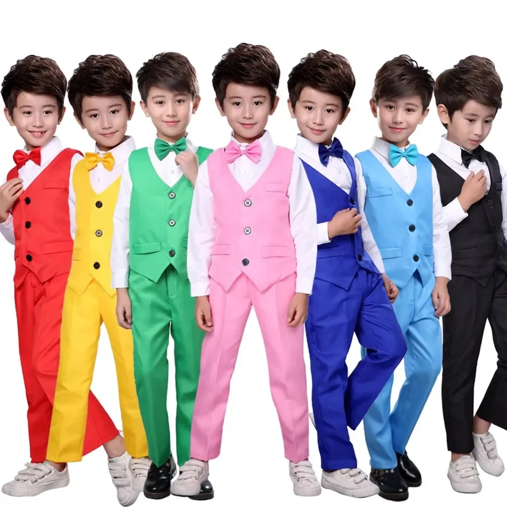 5Pcs Kids Boys Plain Suit Formal Attire Gentleman Blazer Clothing Set for Birthday Party Wedding