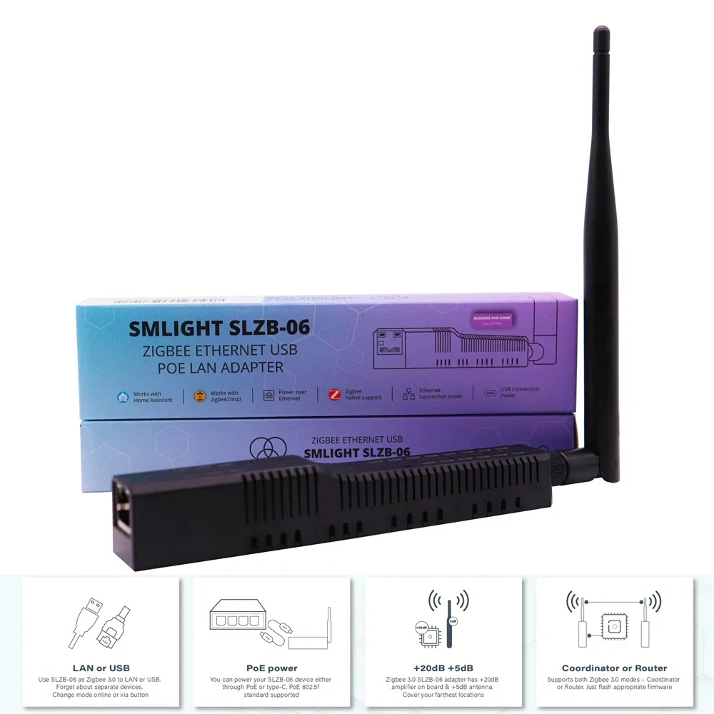 SMLIGHT SLZB-06 — адаптер Zigbee 3.0 — Ethernet, USB и Wi-Fi с поддержкой PoE, работает с Zigbee2MQTT, ZHA, домашним помощником