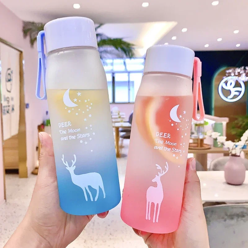 Transparent Summer Small Daisy Flower Plastic Water Cup Outdoor Sports Student Cup Creative Gift Square Bottles Direct Drinking