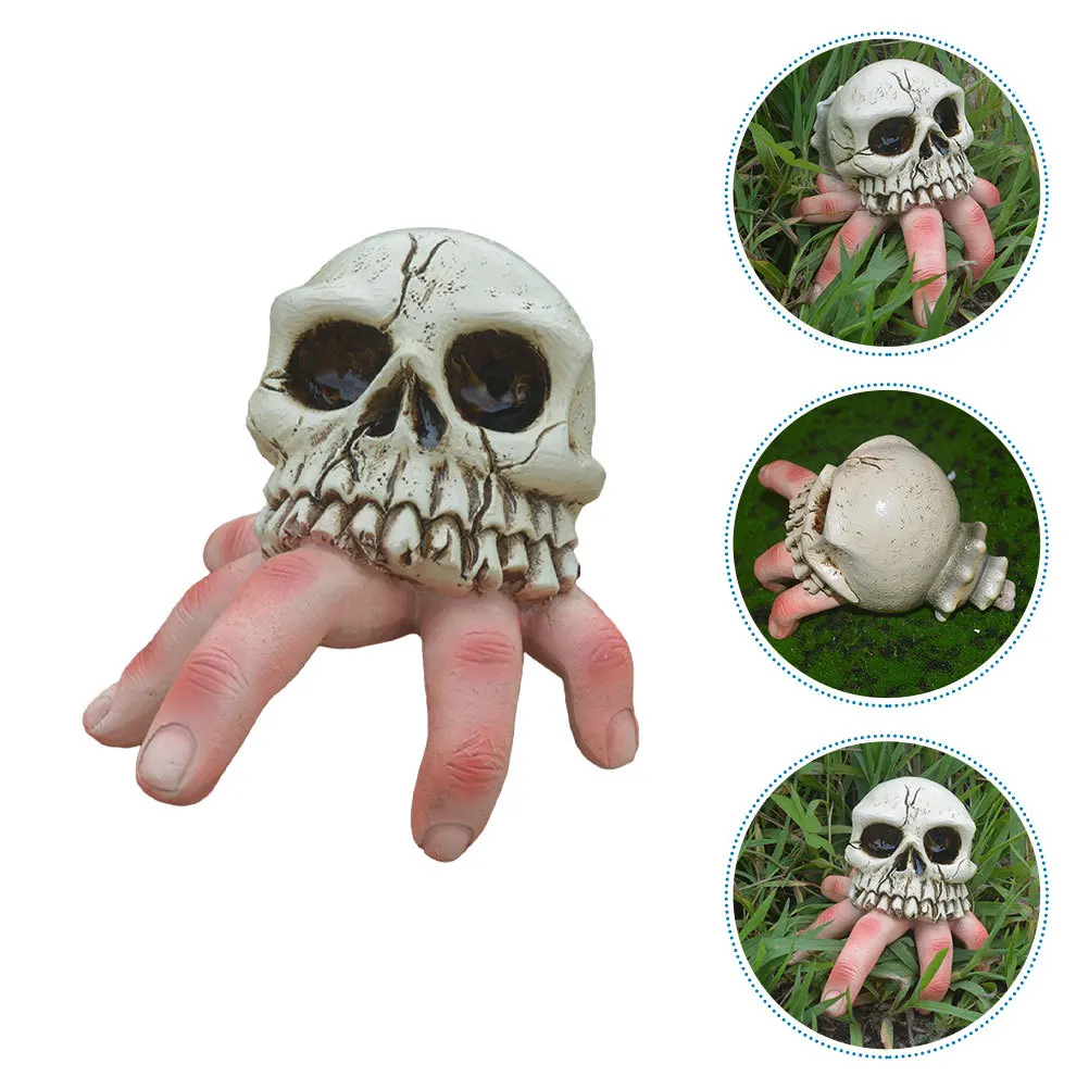 

Halloween Desktop Skull with Hand Realistic Resin Decorative Skull Decor Party Haunted Accessories Halloween Skulls
