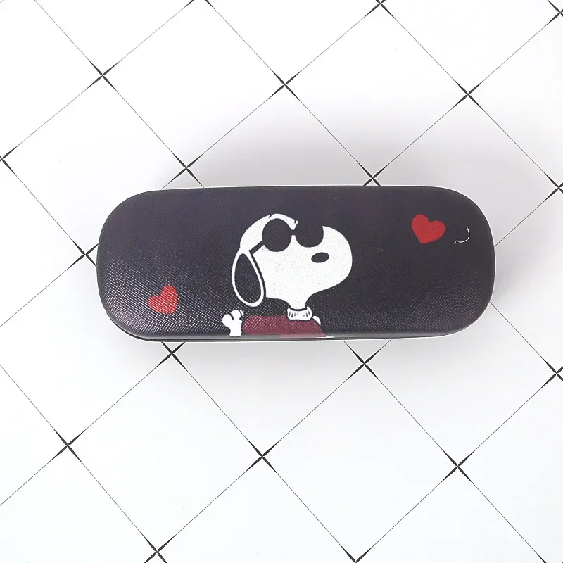 Snoopy PU Leather Myopia Glasses Case Bullet Buckle Box Optical Myopia Iron Box Student Simple Sunglasses Box Storage Box kawaii