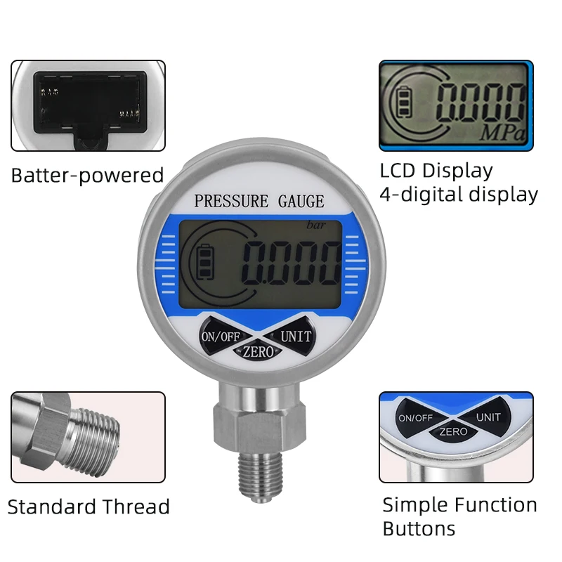 Digital Pressure Gauge 400bar 1000bar Air Liquid Fuel Oil Water Digital Pressure Manometer M20*1.5 Pressure Gauge
