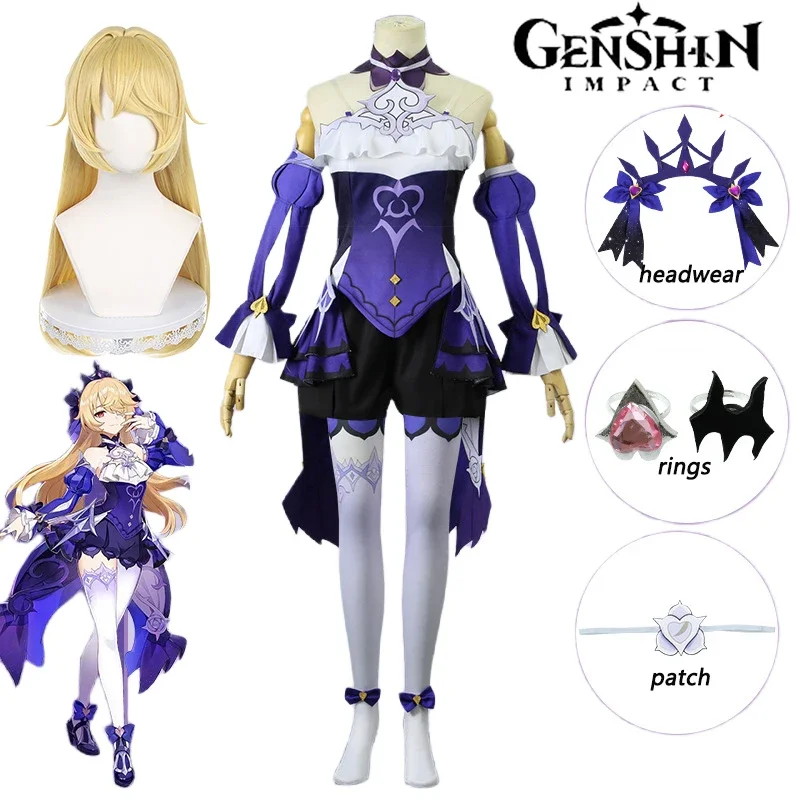 Fischl cosplay spiel genshin impact fischl cosplay kostüm perücke kleid täglich anime uniform halloween kostüme maskerade für frauen