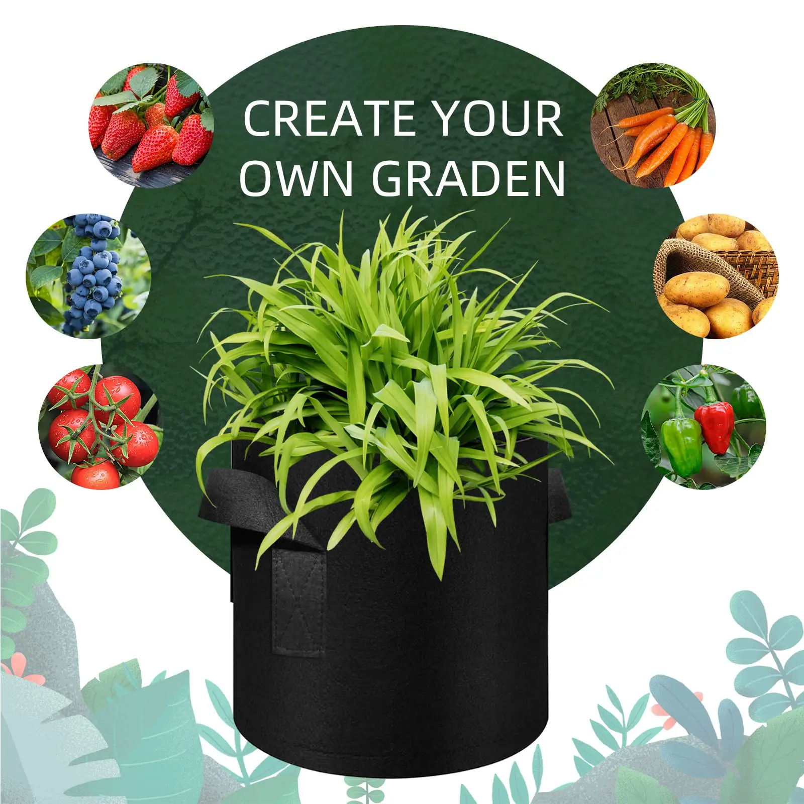 5 Pack Grow Bags, Garden Planting Nonwoven Fabric Pots with Reinforced Handle(3 Gallon，4 Gallon, 5 Gallon, 7 Gallon, 30 Gallon) gallery 3
