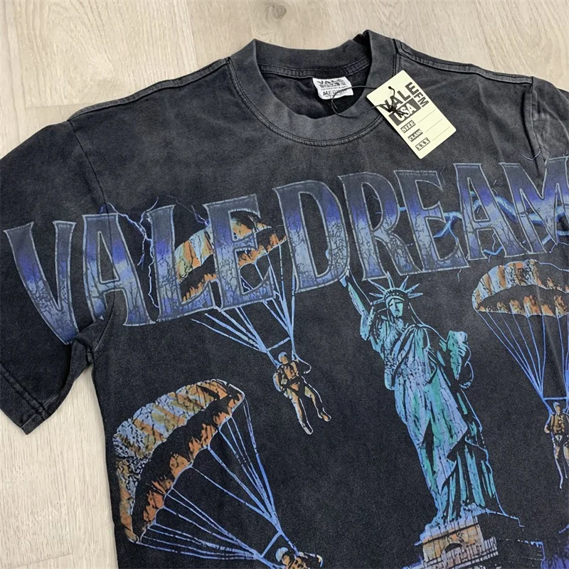 

2025 New Vale T Shirts Men Women 1:1 High Quality American Statue Parachute Soldier Print VALLEY Short Sleeves Top Tees