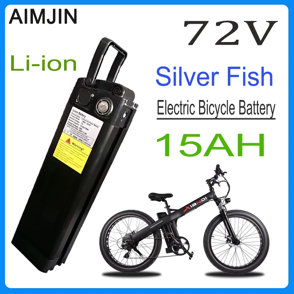 E-Bike Battery Silver Fish 72V 15Ah Li-ion Battery Pack 18650  Style Battery with Aluminum Case Anti-theft Lock